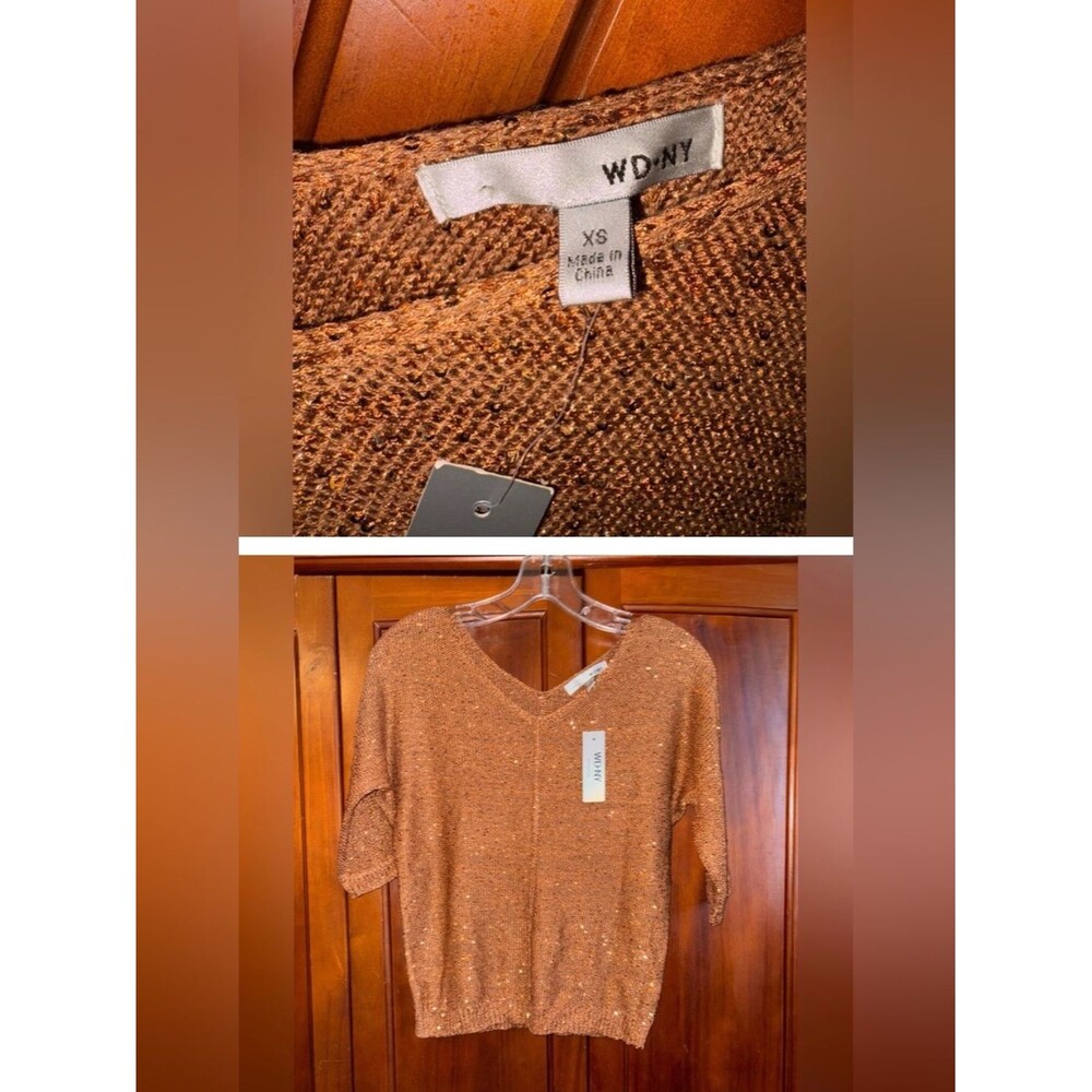 WD.NY Women's Gold V-Neck Sweater #1238